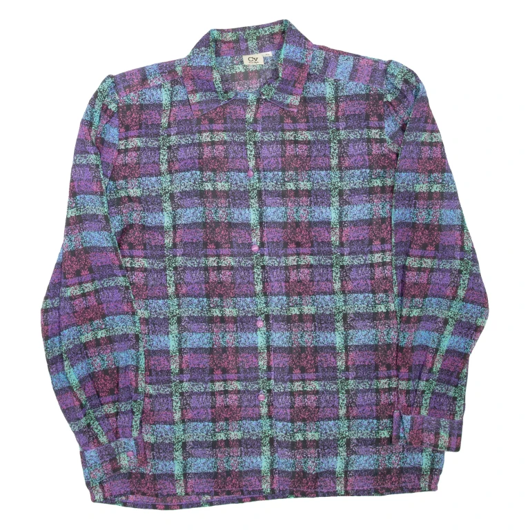 Sheer Womens Printed Shirt Purple Collared Long Sleeve Check M