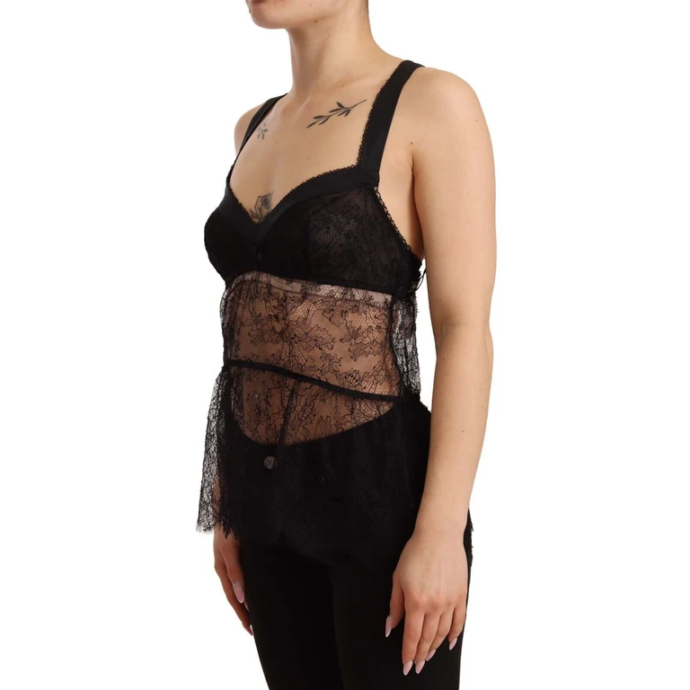 Dolce & Gabbana Black Silk Lace Babydoll Nylon Lingerie Top - Women
