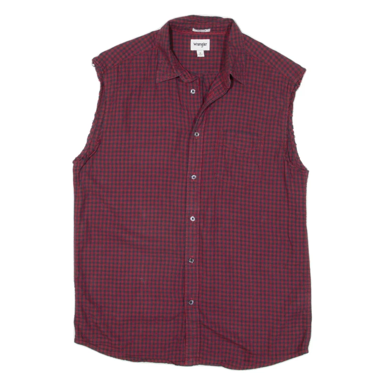 WRANGLER Mens Shirt Red Check Sleeveless M