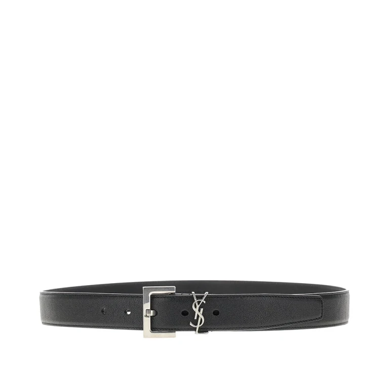 SAINT LAURENT Leather belt with Cassandre detail Man 85