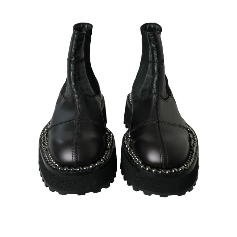 Dolce & Gabbana Black Leather Slip On Stretch Chelsea Boots Shoes - Men