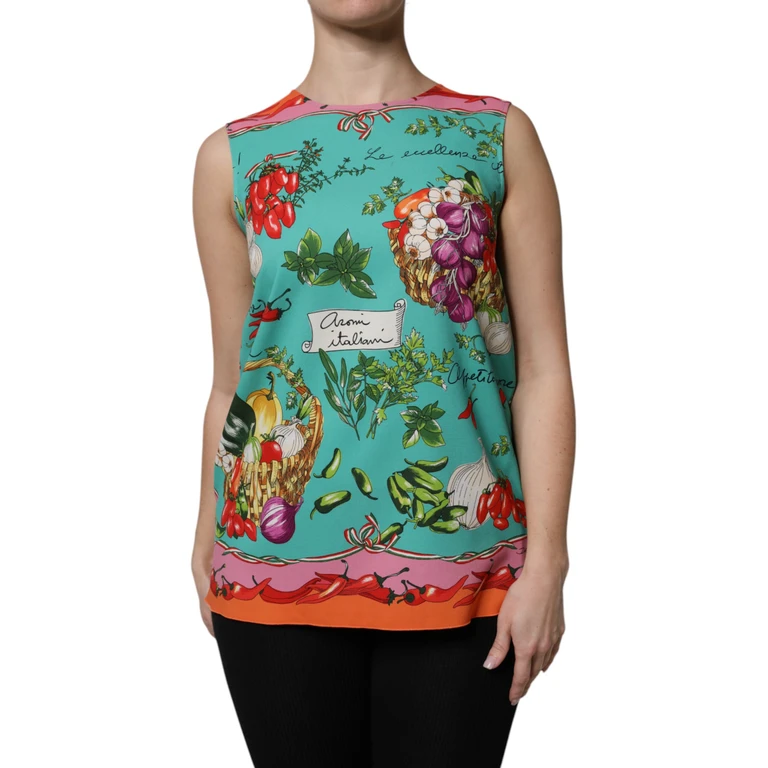 Multicolor Floral Silk Sleeveless Tank Top Elastane - Women