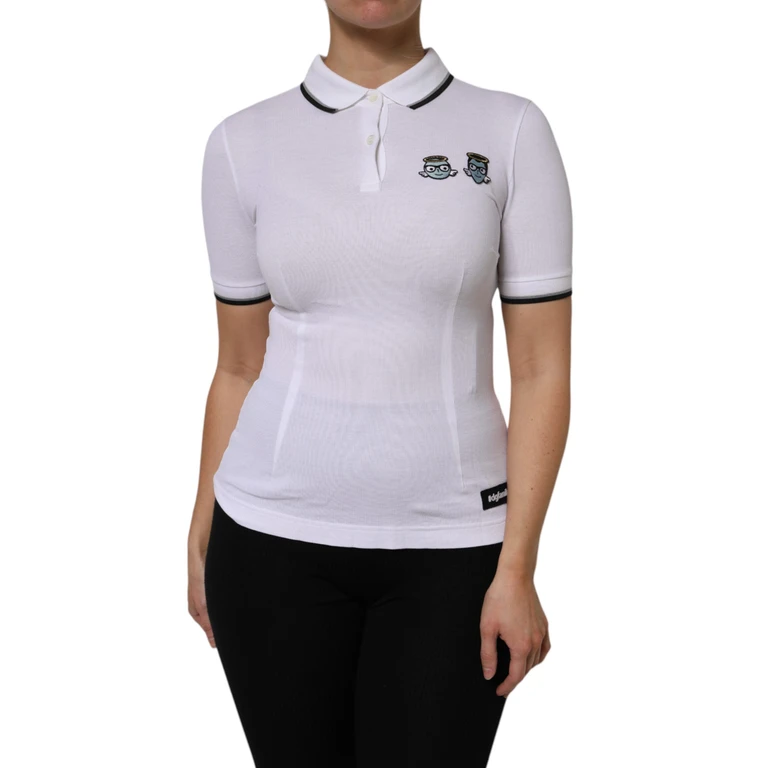 Dolce & Gabbana White Cotton Short Sleeves Collared Polo Top - Women