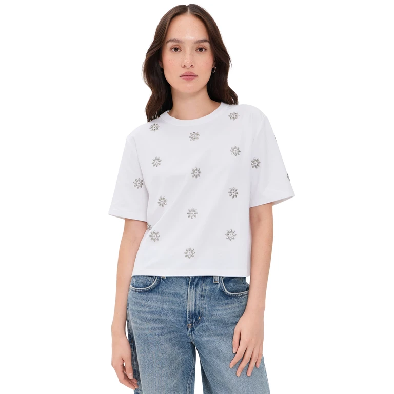 Veronica Beard Jean Embellished Sebastian Tee White L