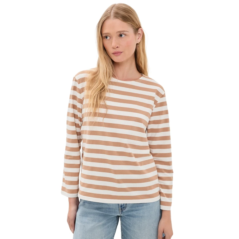 Mills Pond Striped Tee Wide Light Brown Stripe L