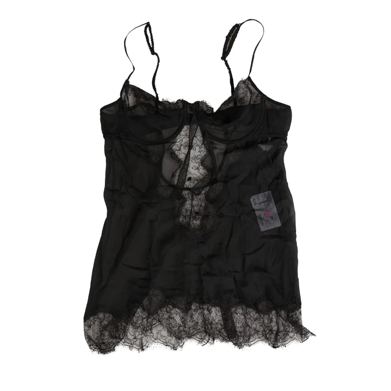 Dolce & Gabbana Black Silk Lace Lingerie Chemise Top Underwear Elastane Nylon Viscose - Women