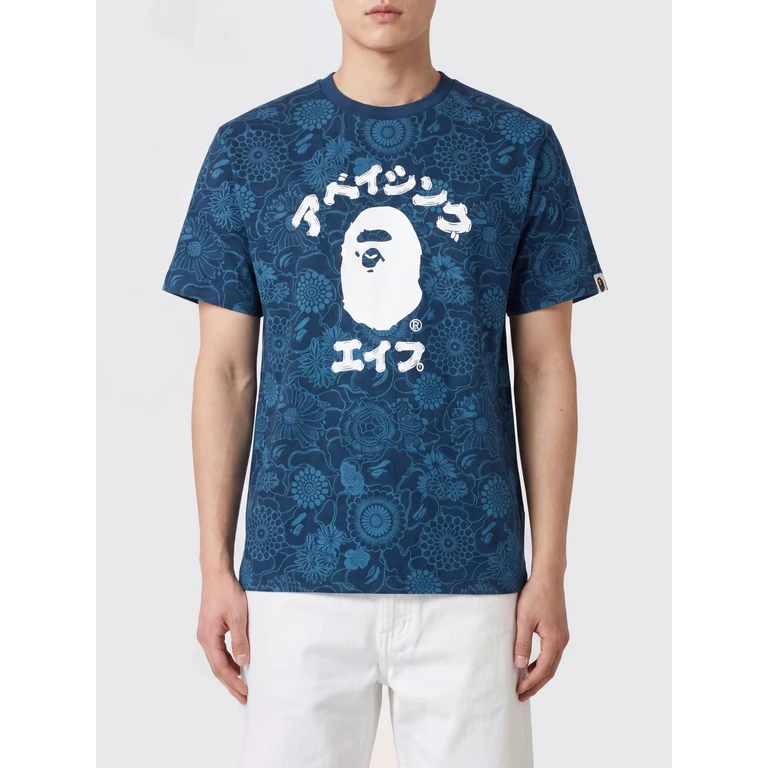 Slim Fit Graphic Print Cotton T-Shirt with Contrasting Logo (001CSM301305MINDIGO)