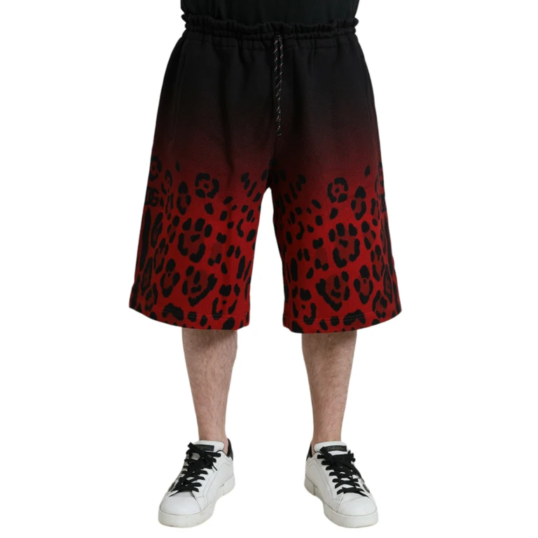 Dolce & Gabbana Red Leopard Print Cotton Bermuda Shorts Black And - Men