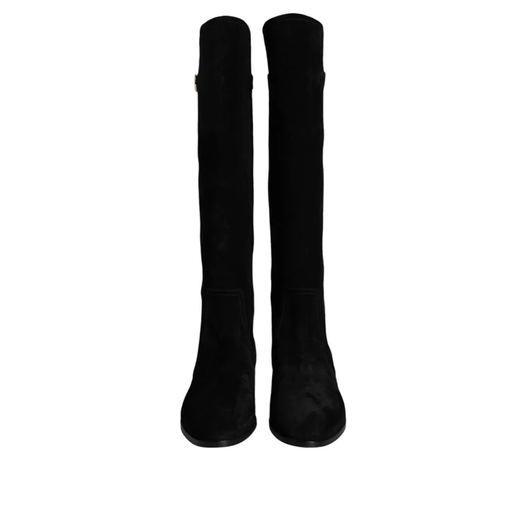 Dolce & Gabbana Black Suede Leather Knee High Boots Shoes Lamb - Women