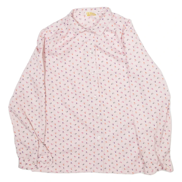 PANTRES Womens Printed Shirt Pink Collared Long Sleeve S