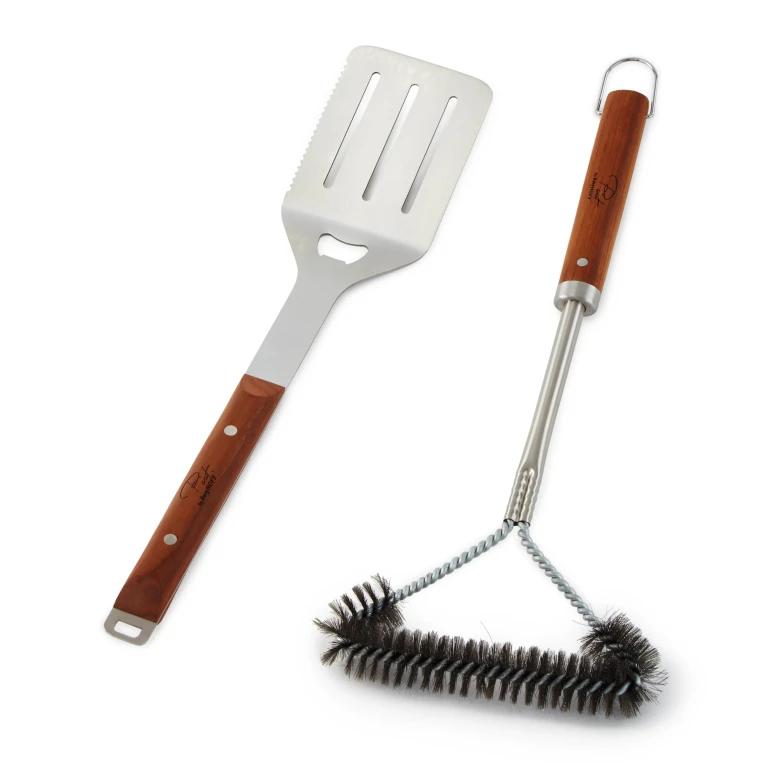 2Pc Stainless Steel BBQ Brush and Turner Set