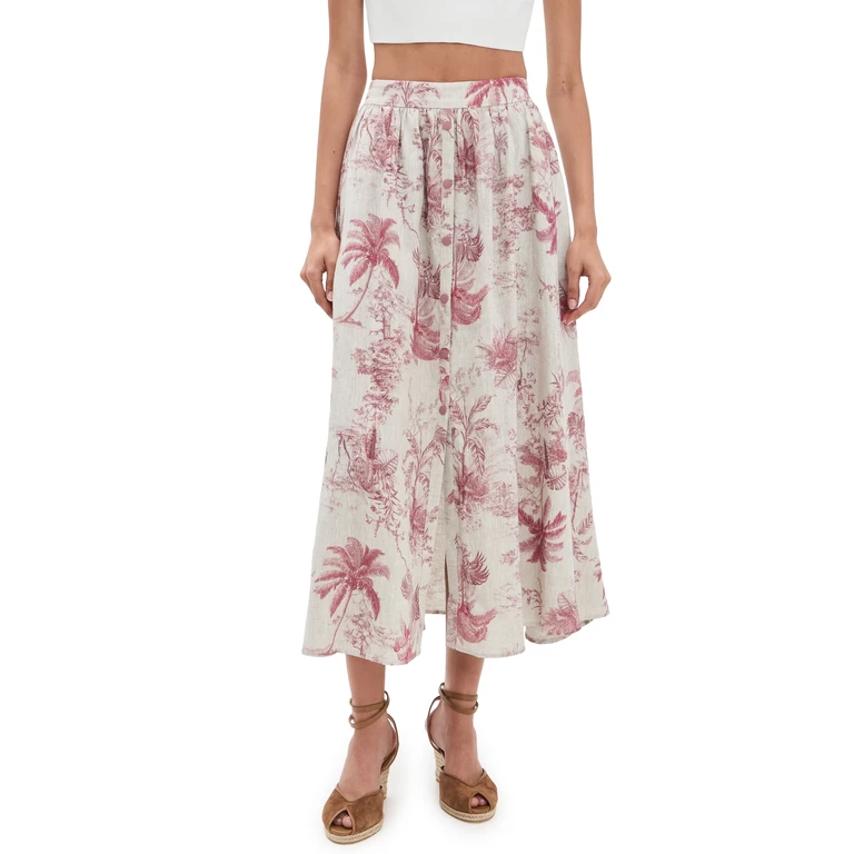 L'AGENCE Seina Front Placket Midi Skirt Tan Multi Textured Jungle Toil 6