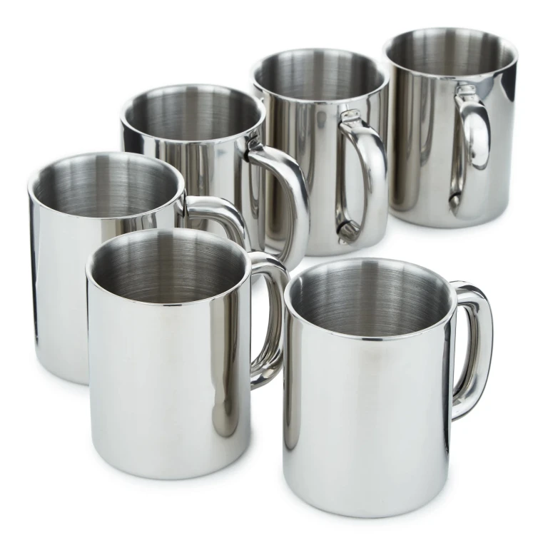 6Pc 18/10 Stainless Steel Mug Set, 12 oz