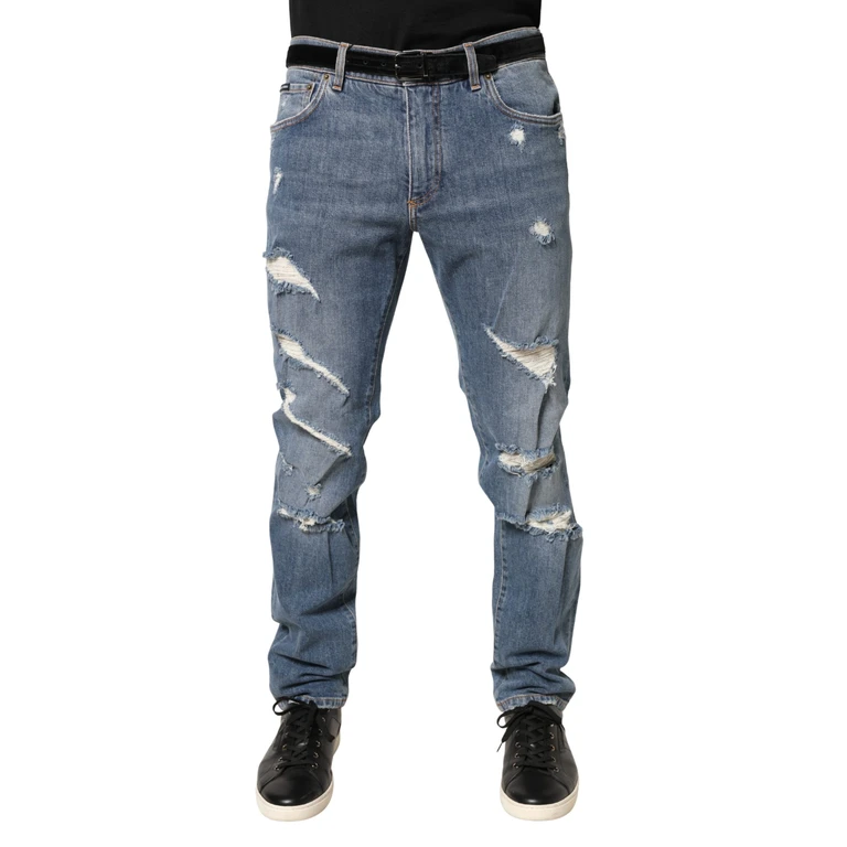 Dolce & Gabbana Blue Tattered Slim Fit Cotton Denim Jeans Elastane Clothing - Men