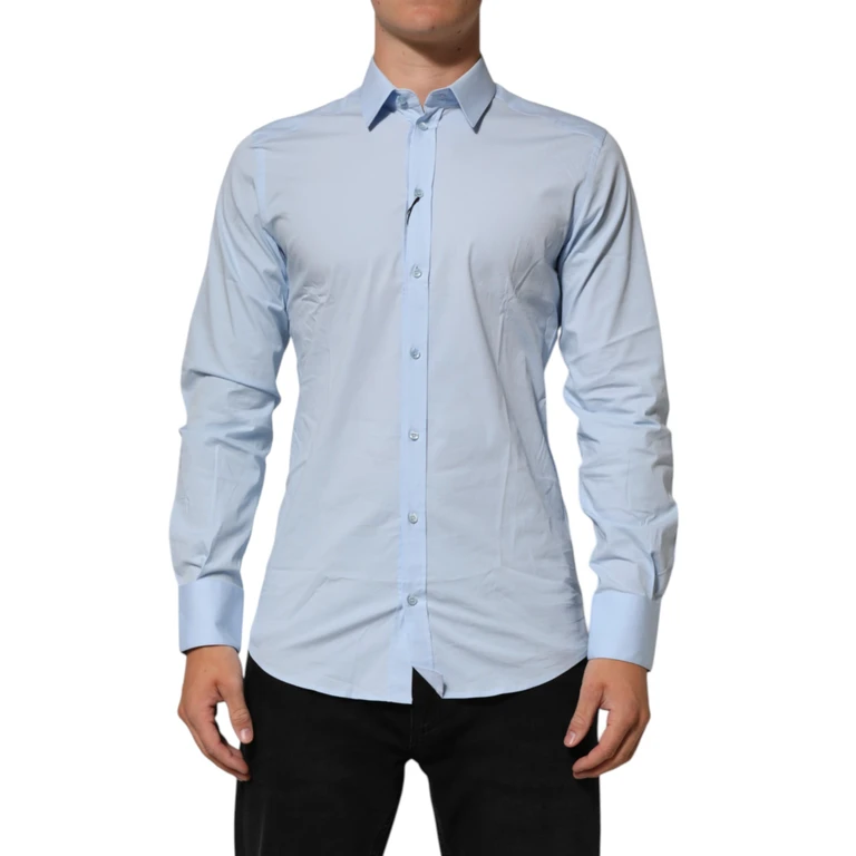 Dolce & Gabbana Light Blue Cotton Gold Formal Men Dress Shirt Elastane - Men