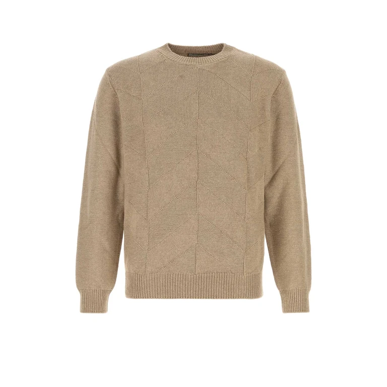Canali Camel Cotton Blend Sweater Beige Exterior: Silk Maglieria - Men
