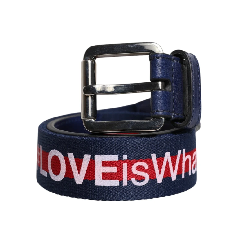 Dolce & Gabbana Blue Cotton Leather Printed Metal Buckle Belt - Men