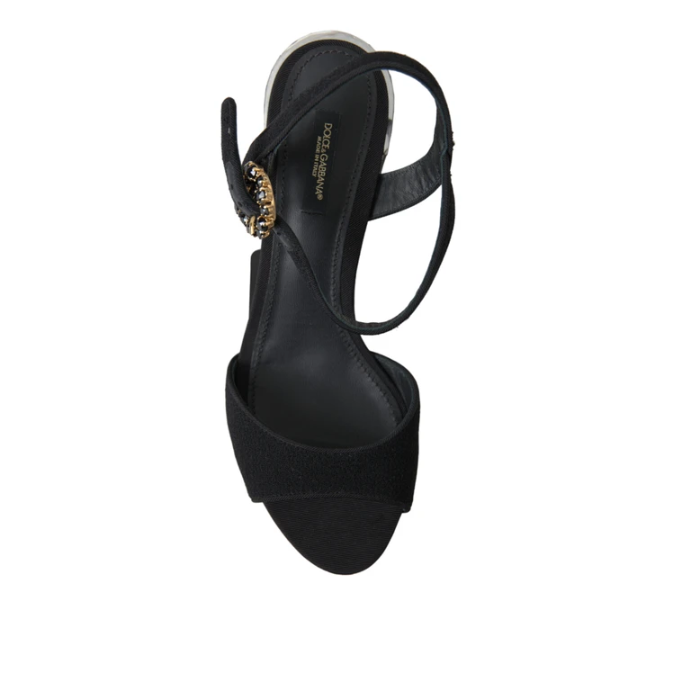 Dolce & Gabbana Black Crystals Ankle Strap Sandals Shoes Wool Viscose Leather - Women
