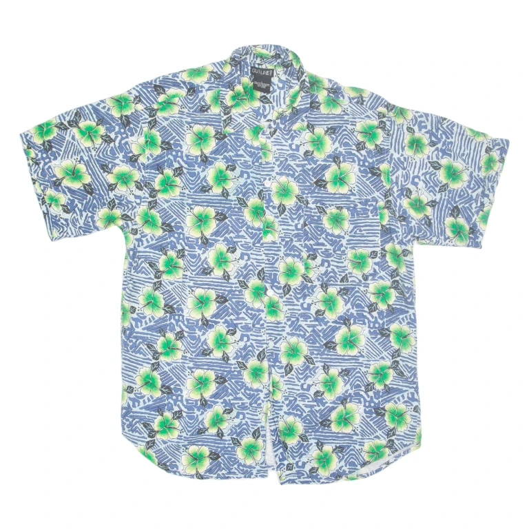 OUTLINE Mens Hawaiian Shirt Blue Floral L