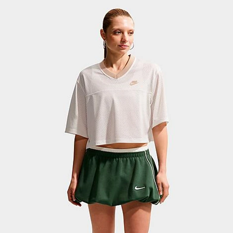Nike Women's Sportswear Oversized Heritage Cropped Mesh Jersey in Sail/Linen/Linen Size: XS