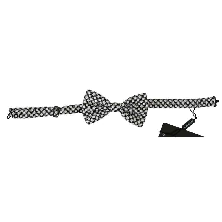 Dolce & Gabbana Men Black White Circles Adjustable Neck Papillon Bow Tie Black/white Silk - Men