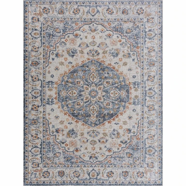 Hiti Cream & Blue Washable Rug - Clearance