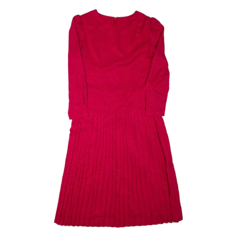 Womens Day Dress Pink Long Sleeve Knee Length L