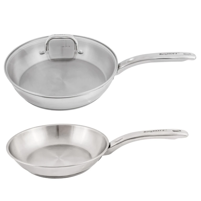 Belly Shape 3pc 18/10 Stainless Steel Fry Pan & Skillet Cookware Set with Glass Lid