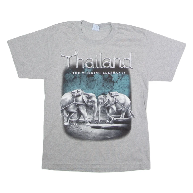JOLIGOLF Thailand The Working Elephants Mens T-Shirt Grey Crew Neck S