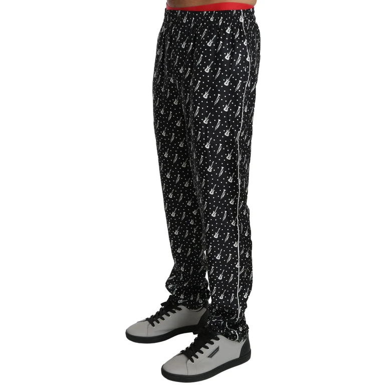 Silk Black Musical Instrument Trouser Pants - Men