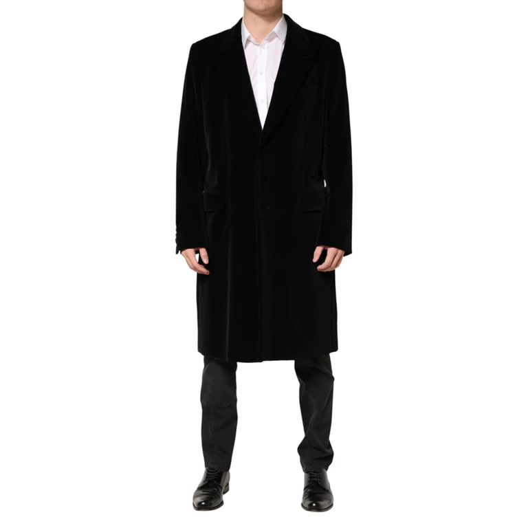 Black Cotton Velvet Long Trench Coat Jacket Clothing - Men