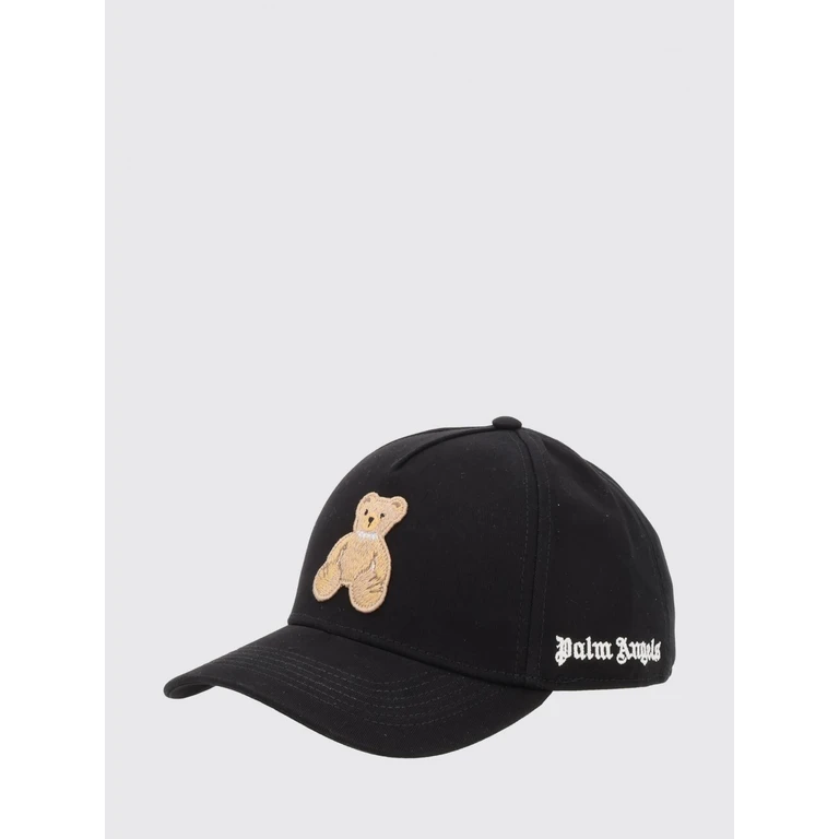 Black Cotton Baseball Cap with Teddy Bear Patch and Logo (PWLB032S26FAB0061060)