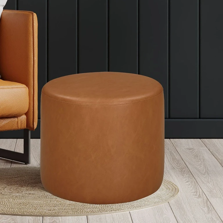 Garret Caramel Round Ottoman