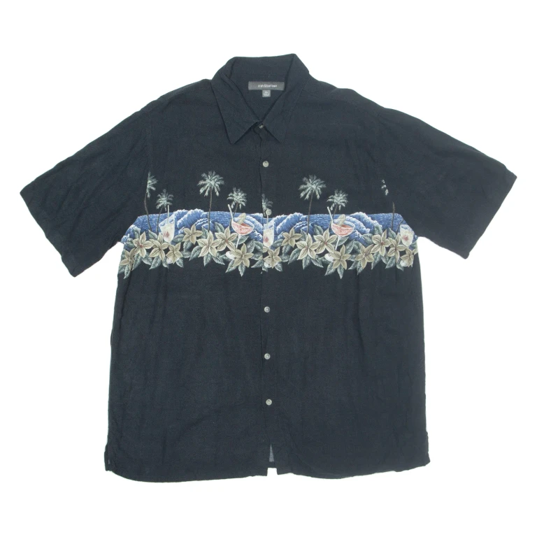 CROFT & BARROW Mens Hawaiian Shirt Black Floral XL