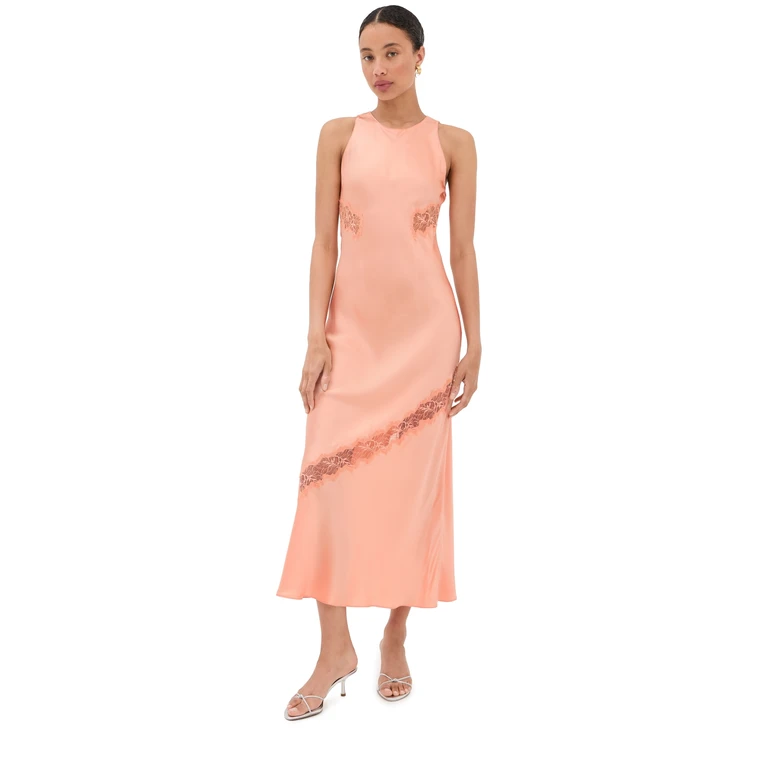 Sablyn Isadora High Neck Silk Dress with Lace Sherbet M