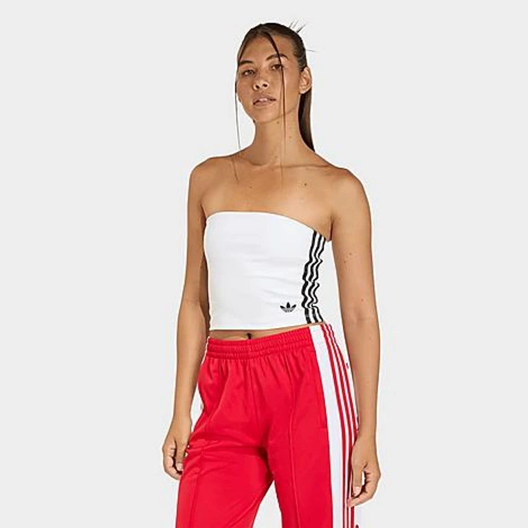 adidas Women's Originals adicolor 3-Stripes Tube Top in White/Black Size: XS