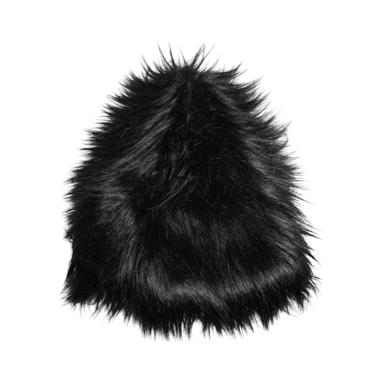 Black Acrylic Fur Womens Bucket Hat Polyester Modacrylic - Women