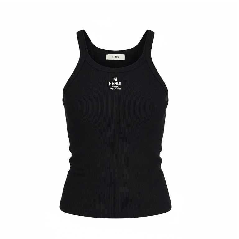 FENDI Ribbed tank top with logo embroidery Woman S