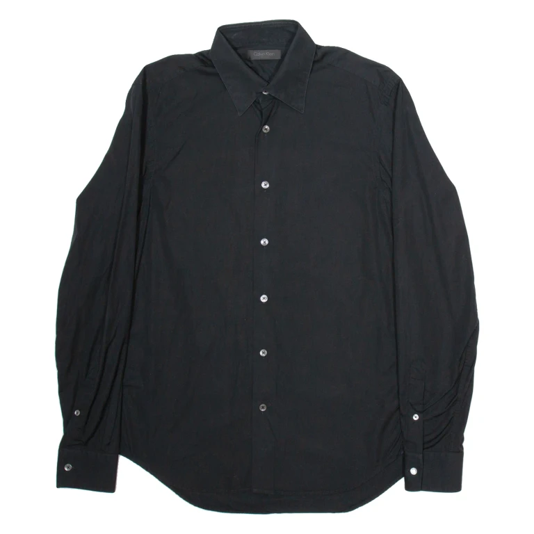 CALVIN KLEIN Mens Plain Shirt Black Long Sleeve S