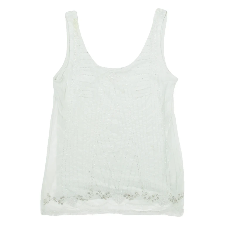 Womens Camisole Blouse Green Sleeveless Crazy Pattern XXS