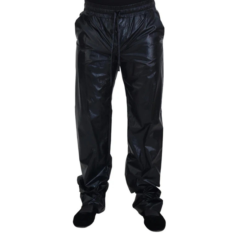 Dolce & Gabbana Black Shining Drawstring Trouser Nylon Pants - Men