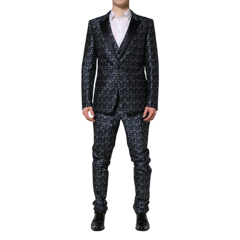 Dolce & Gabbana Blue Martini Star Jacquard 3 Piece Suit - Men