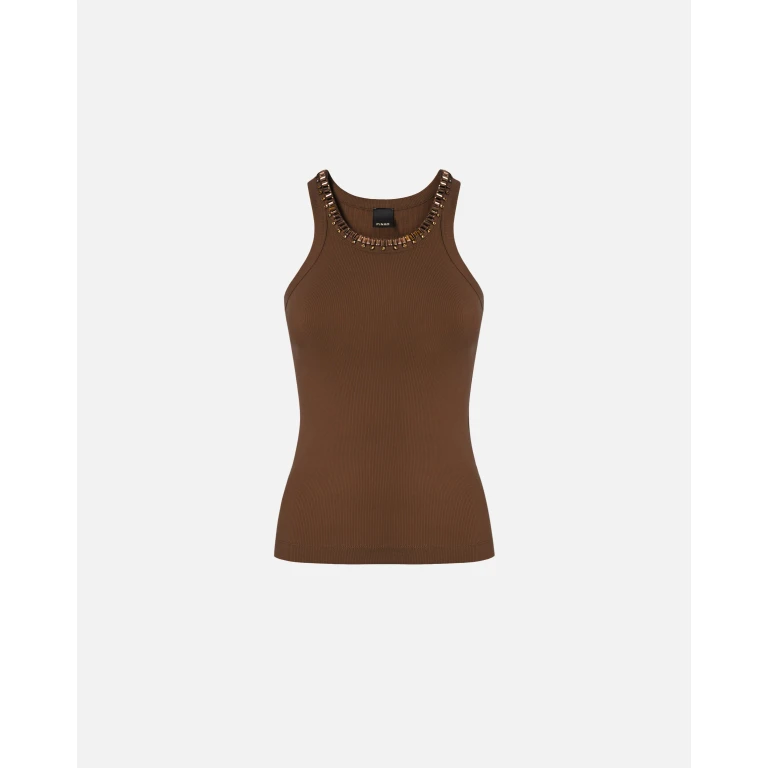 Pinko - Top côtelé avec broderies bijoux - XXS