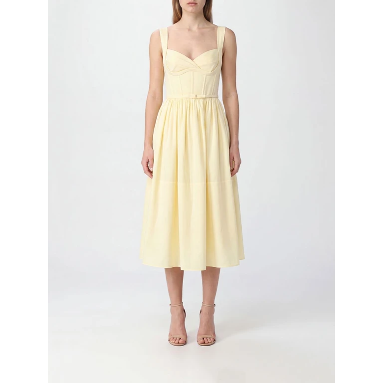 Off-The-Shoulder Linen and Silk Bustier Midi Dress (5916DS261LEMON)