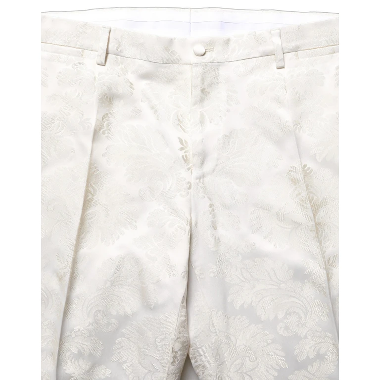 White Floral Men Dress Formal Trouser Pants Polyester Acetate Nylon - Men