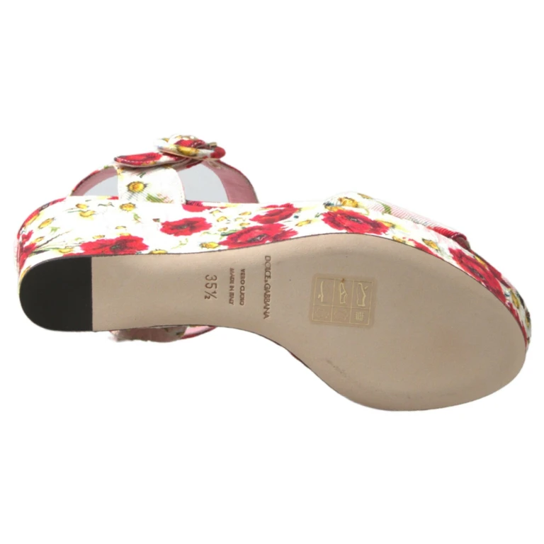 Dolce & Gabbana Multicolor Floral Print Wedges Ankle Strap Sandals Cotton - Women
