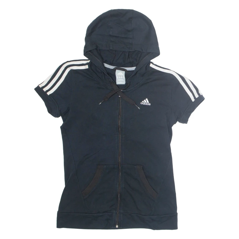 ADIDAS Short Sleeve Womens Blue Hoodie Full Zip UK 10