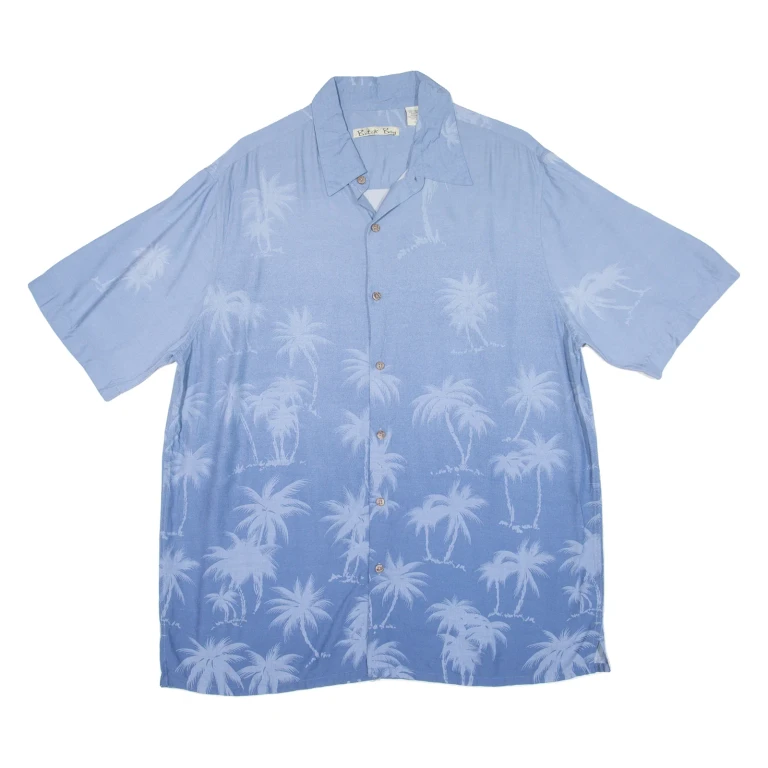 BATIK BAY Mens Hawaiian Shirt Blue Floral L