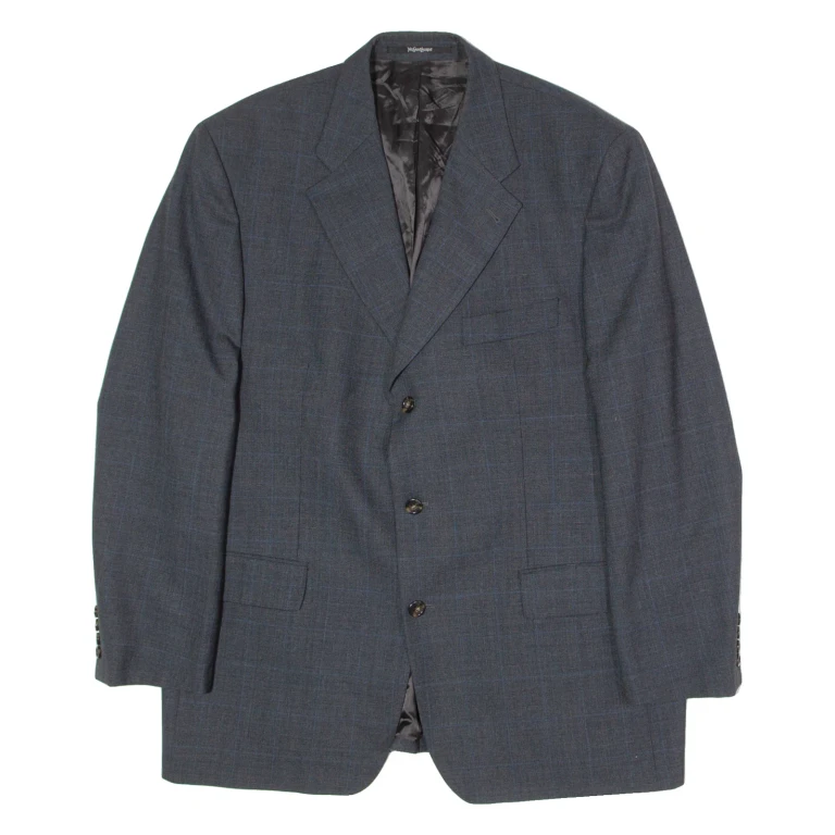 YVES SAINT LAURENT Mens Blazer Jacket Blue Wool Check XL
