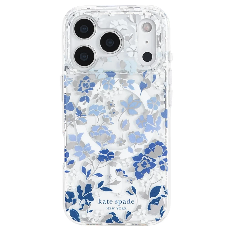 new york iPhone 17 Pro Case - Compatible with MagSafe - Designer Phone Case - Flowerbed Blue Gems